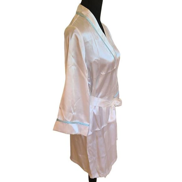 Linea Donatella Women's Satin Robe Embroidered "The Bride" Belted White S/M - Picture 5 of 14
